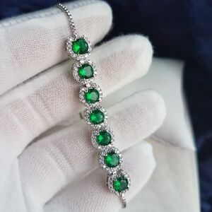 Swarovski Elements 925 Silver Emerald Green adjustable Bracelet NEW